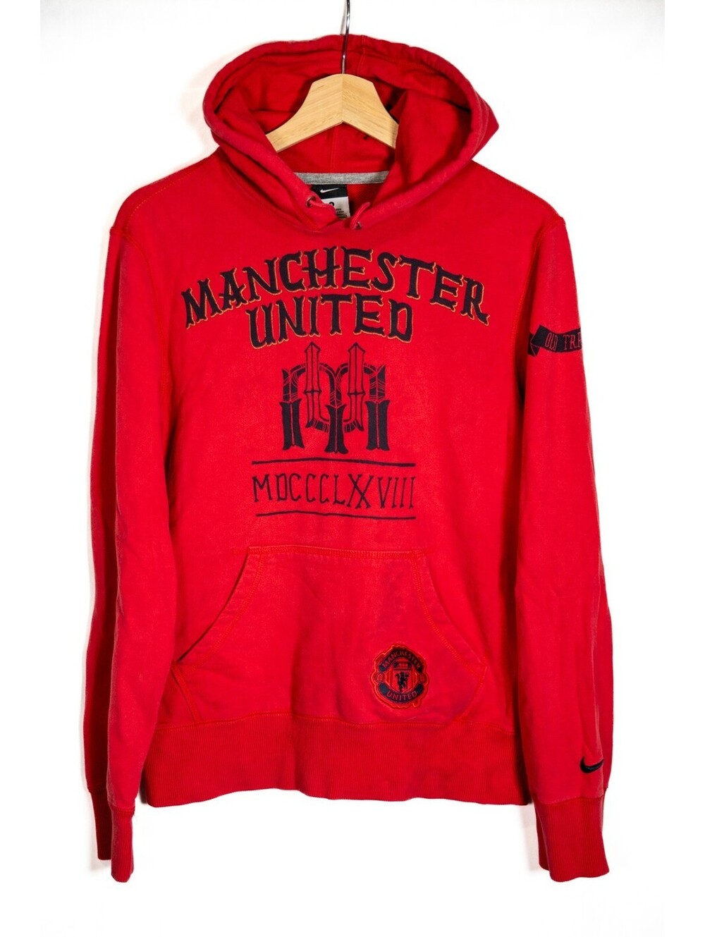Nike Manchester United Red Old Trafford Hoodie Y2K Embroidered Patch Men's S